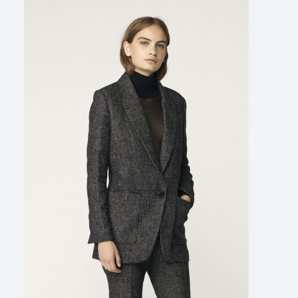 BY MALENE BIRGER STELLAR GREY WOOL BLEND SINGLE BREASTED MID-LENGHT BLAZER